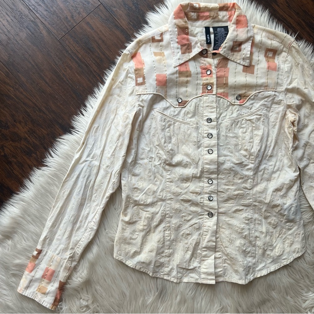 Mix It Western Textured Multi-Pattern Button Down… - image 1